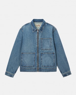 Stussy Zip Arbeits Jacket Denim Jacken Damen Blau Österreich | MHI-6423